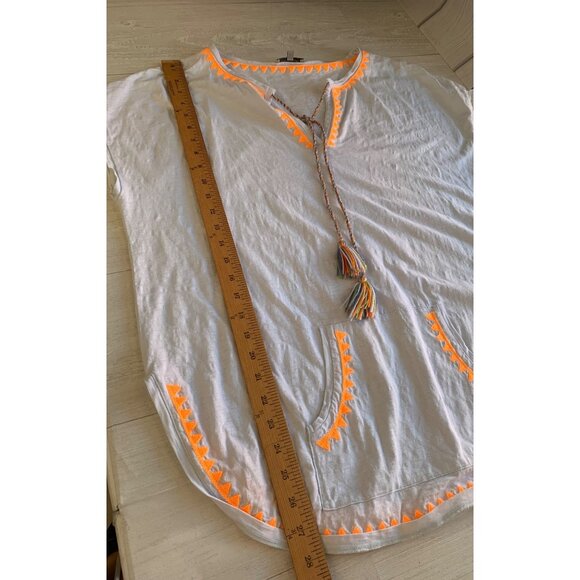 Lisa Todd Womens Large White Tunic With Neon Orange Embroidered Accents - Picture 5 of 6